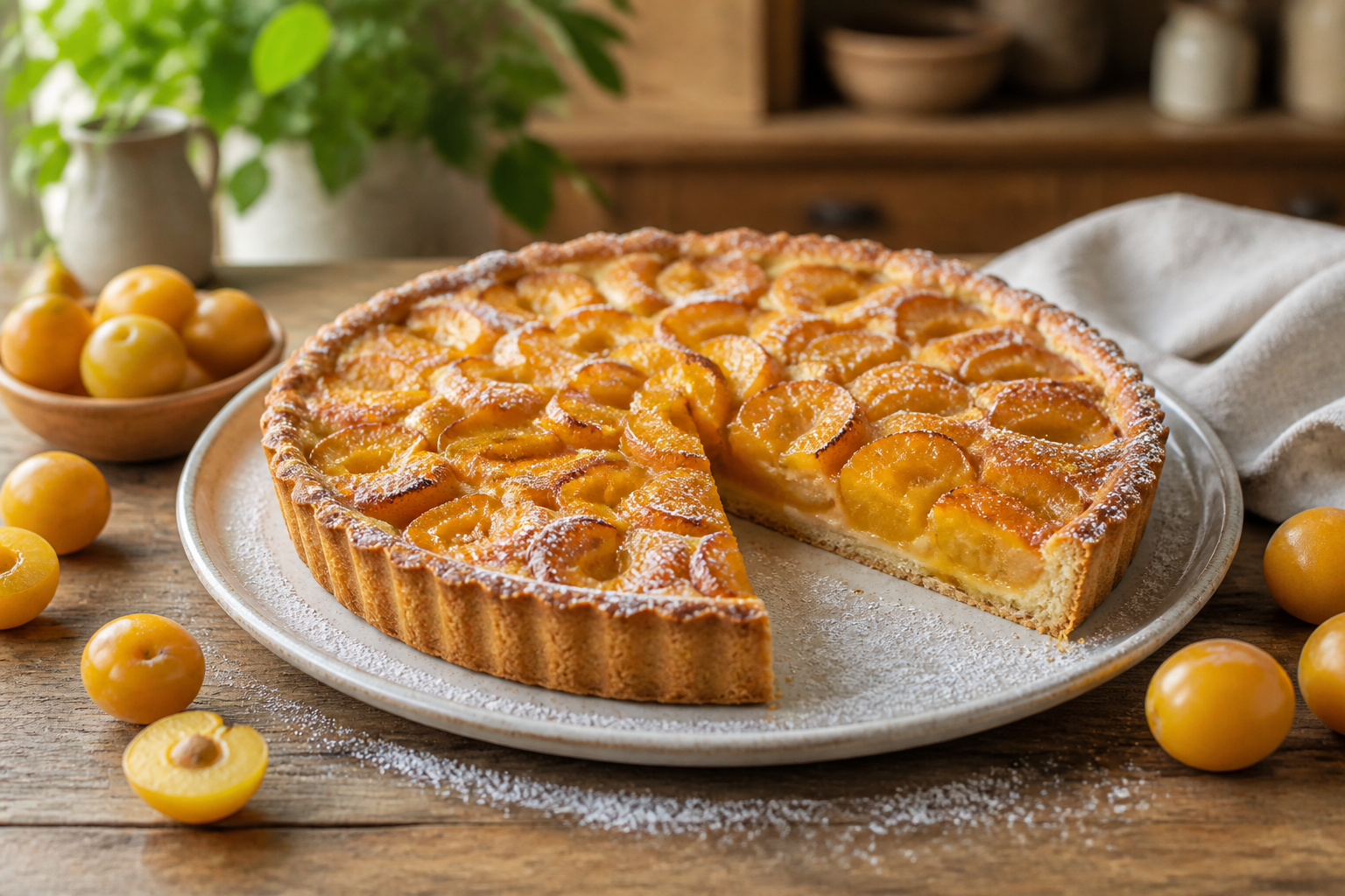 Tarte aux mirabelles doree