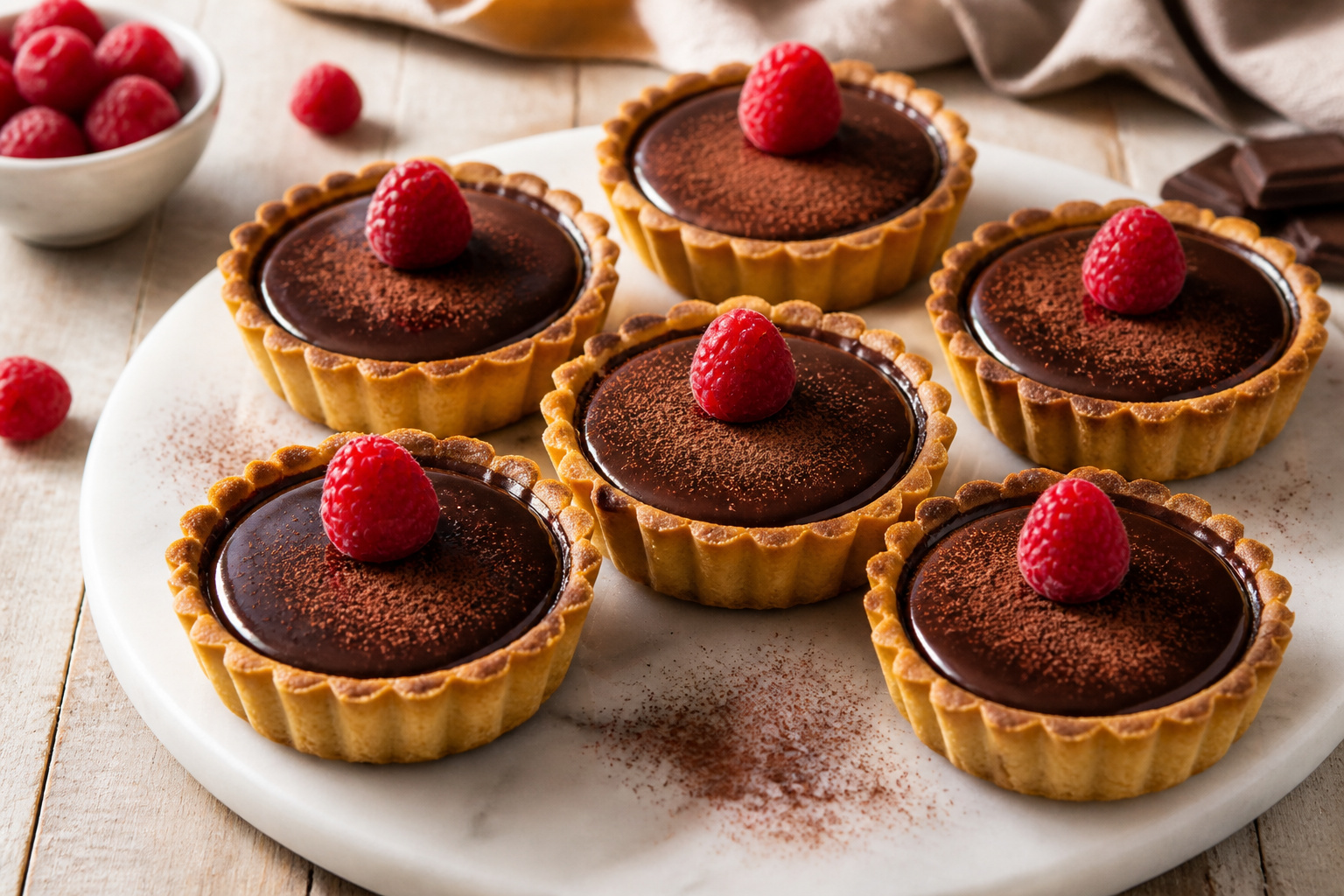Tartelettes au chocolat et framboises gourmandes