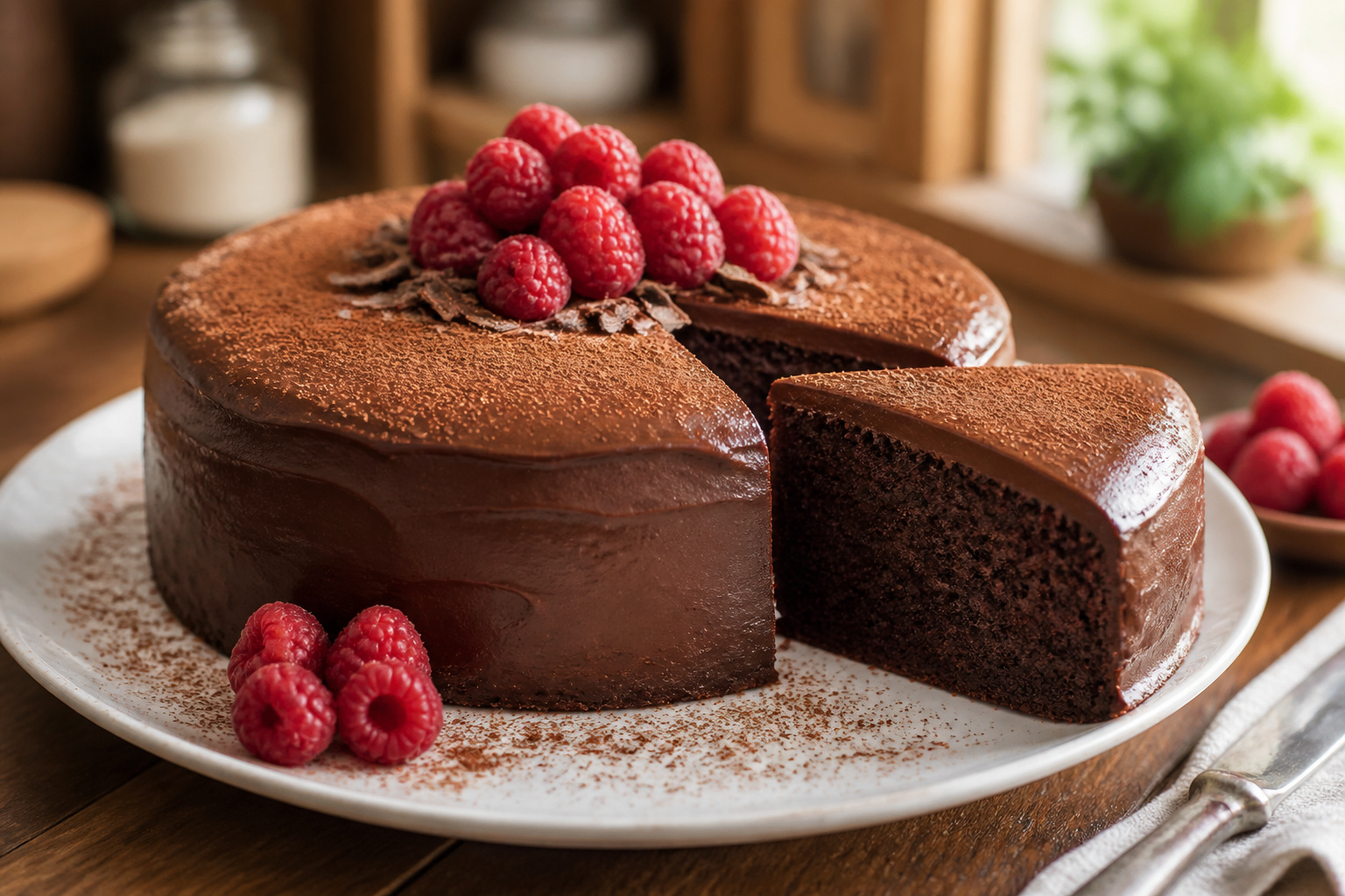Gateau au chocolat vegan framboises et cacao