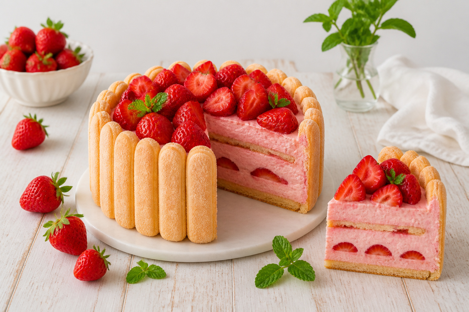 Charlotte aux fraises un delice rose et frais