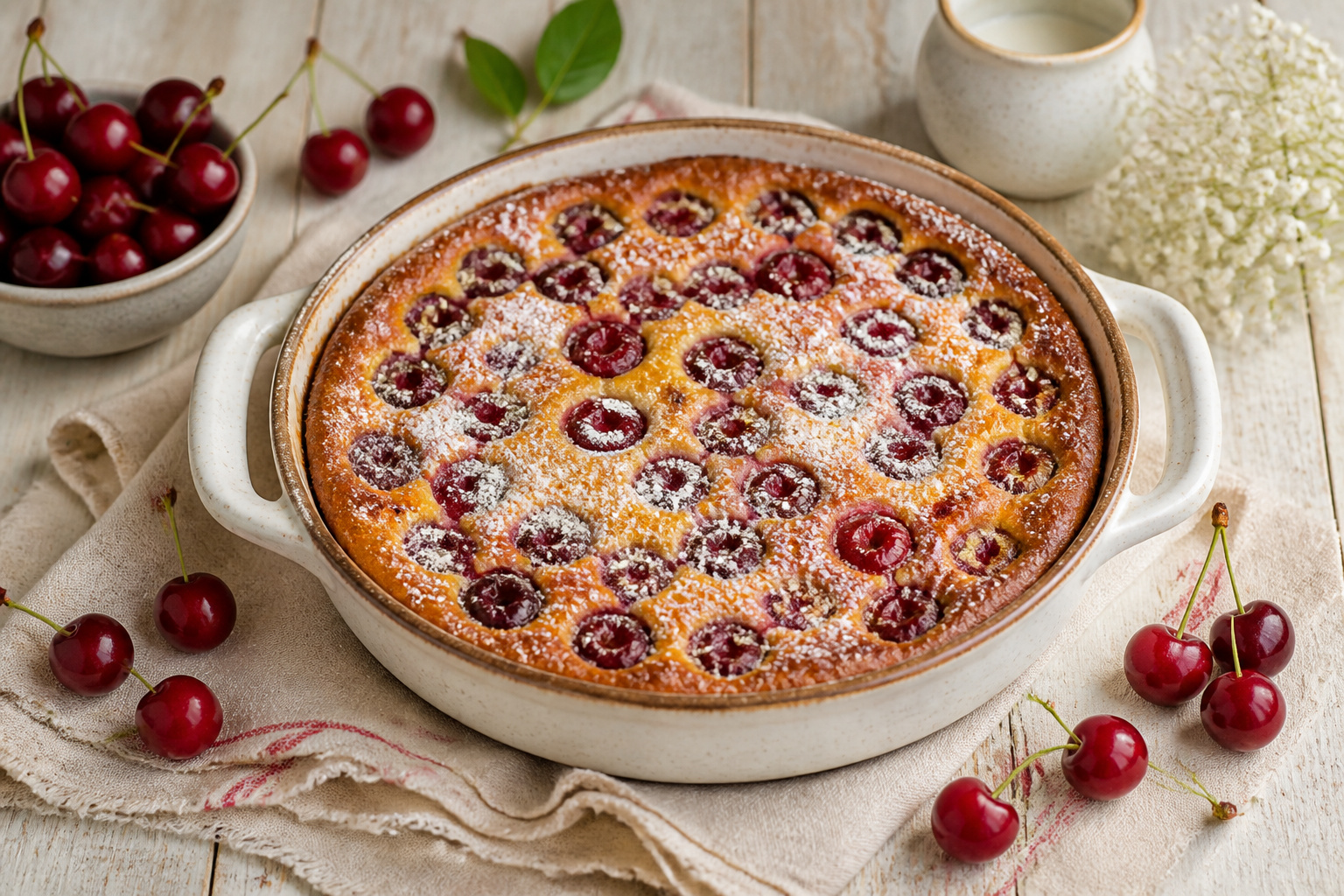 Clafoutis aux cerises fraichement cuit