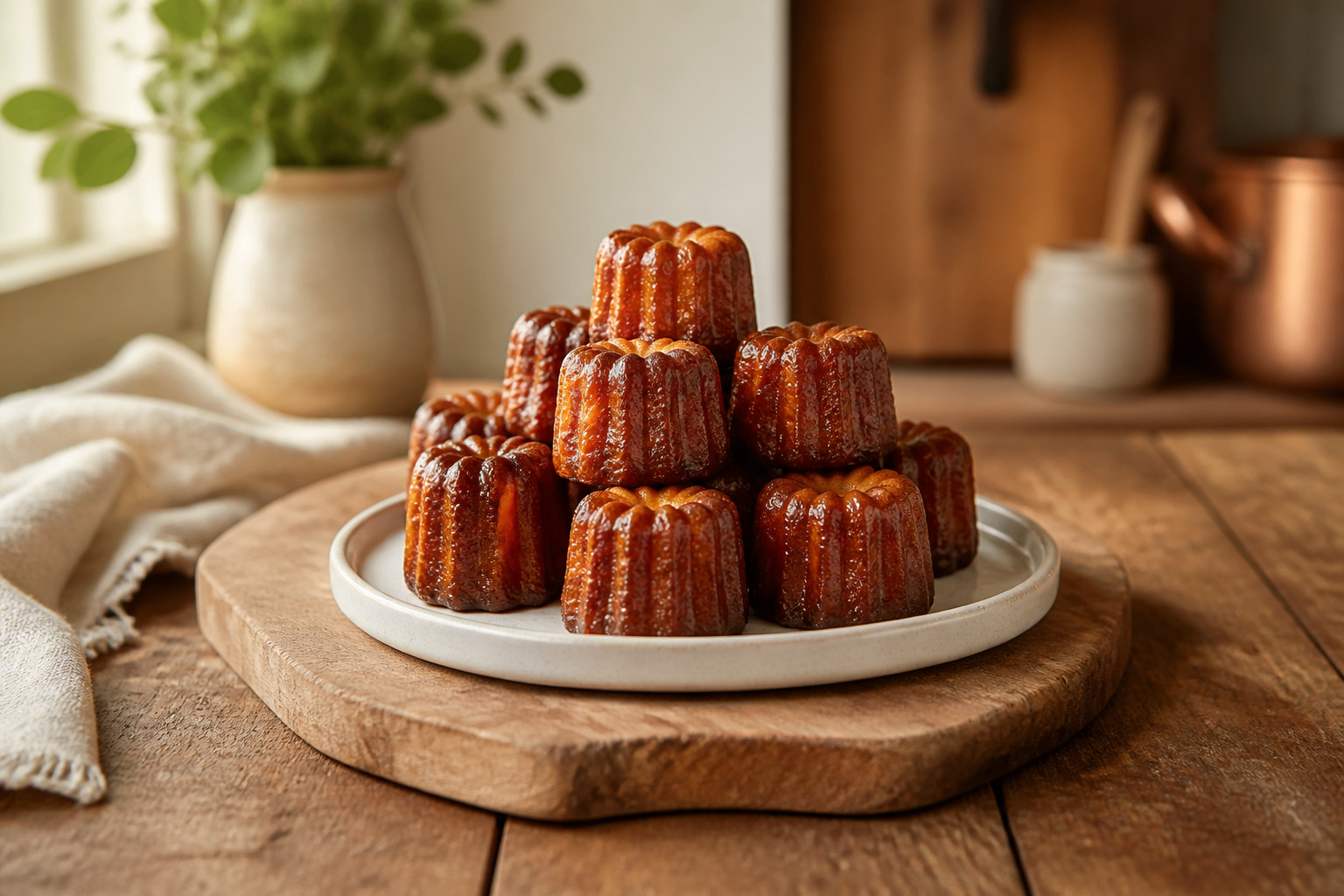 Delicieux canneles dores sur bois rustique