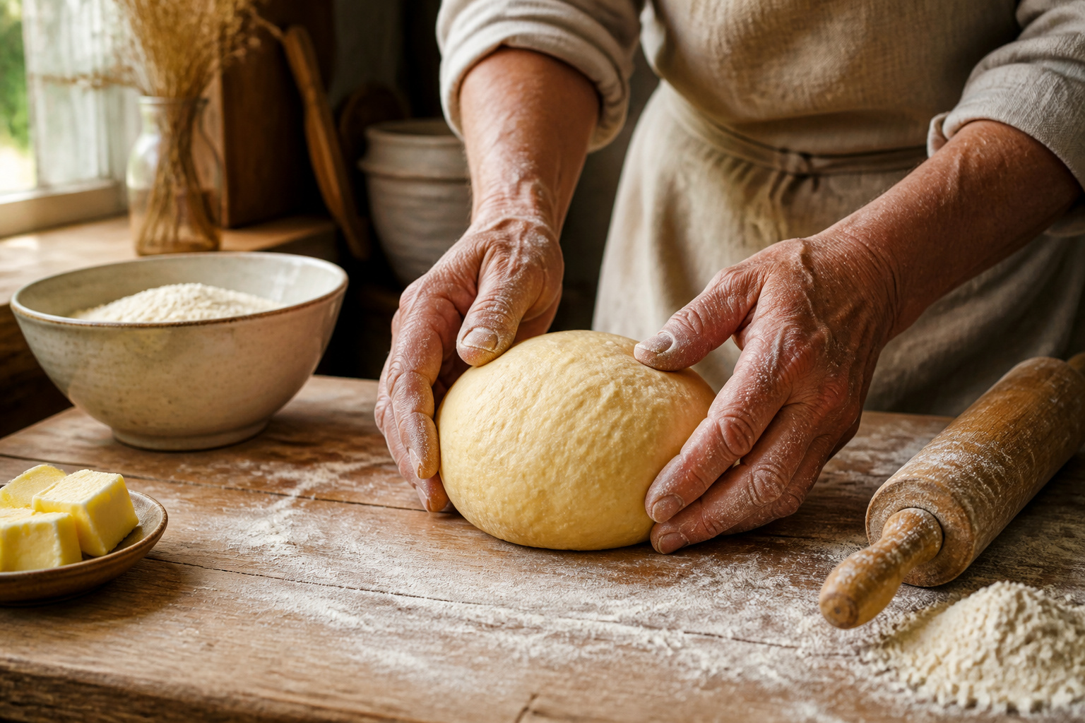 Mains experimentees faconnant la pate